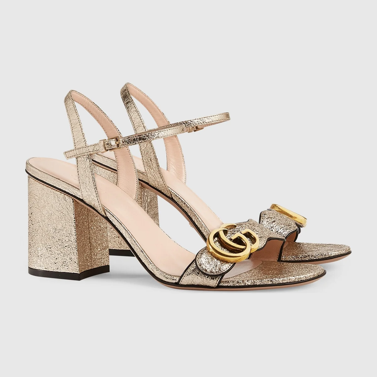 Metallic laminate leather mid-heel sandal view 3