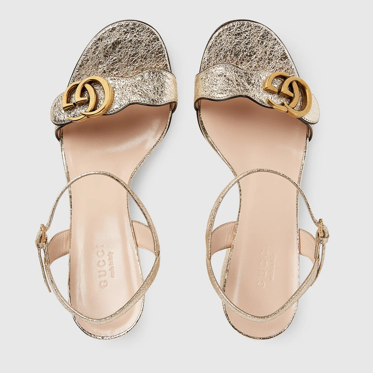 Metallic laminate leather mid-heel sandal view 4