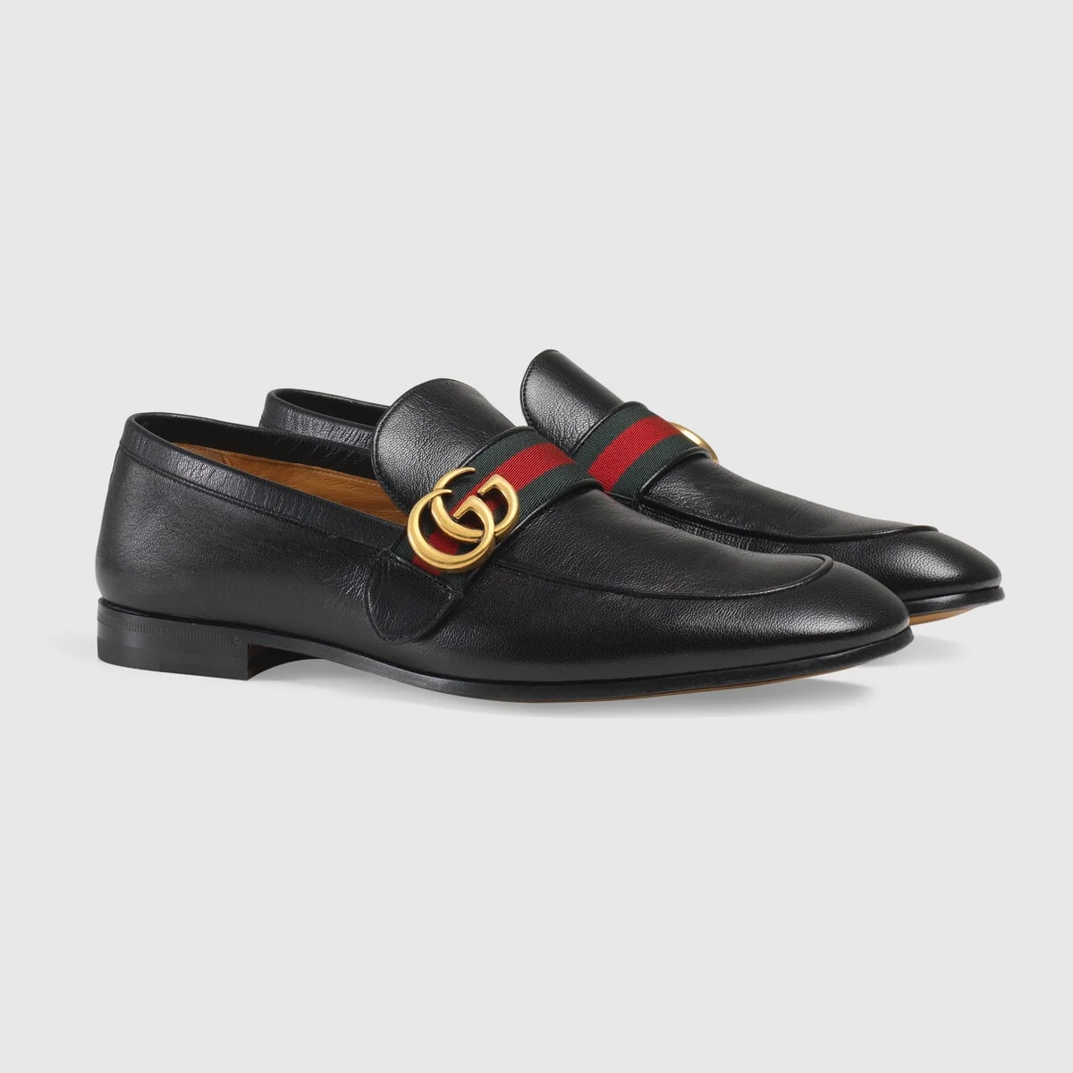 Leather loafer with Double G and Web view 3